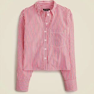J.Crew Red and White Striped Cropped button-up shirt in Bartram stripe